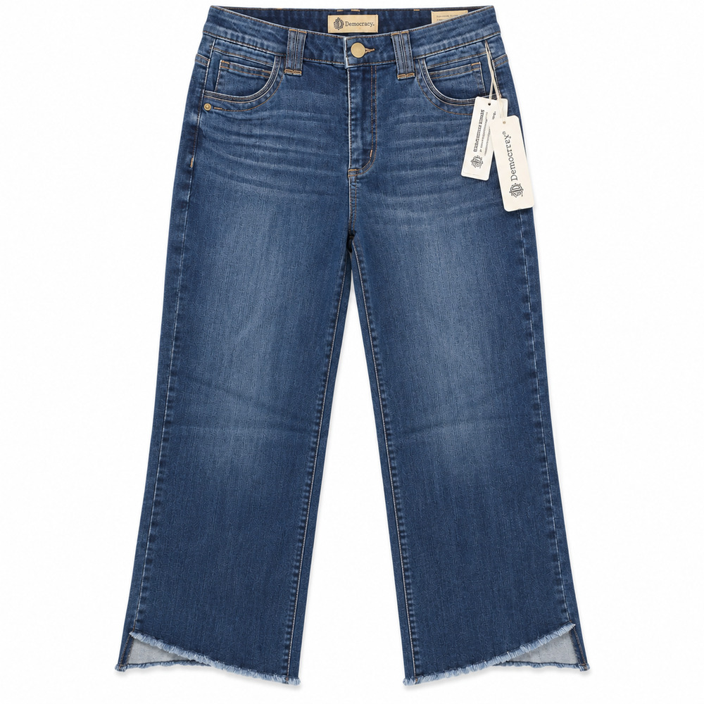 Democracy Ab Technology Jeans Womens Size 8 Blue Straight Crop Raw Step Hem NWT